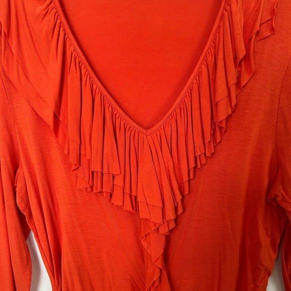 Women's Red/Orange Ruffled V-Neck Top - Picture 3 of 3